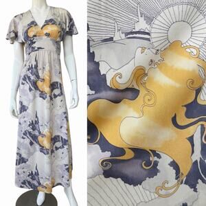 90’s/Y2K Betsey Johnson 70’s Inspired Psychedelic Face Print Maxi Dress, Small